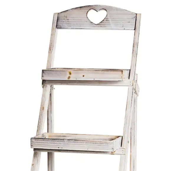 Rustic Shabby Chic Vintage Look Heart Fold Out 68cm 3 Tiered Shelf Storage Unit - Picture 3 of 4